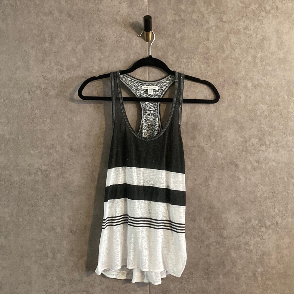 American Eagle Outfitters White & Grey Cotton Blend Tank Top Racerback